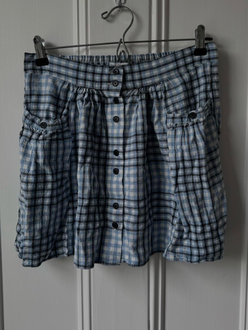 Urban Outfitters Light Blue Plaid Button-Front A-Line Skirt